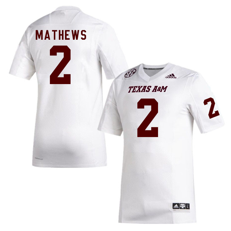 Men #2 Jacoby Mathews Texas A&M Aggies College Football Jerseys Stitched Sale-White